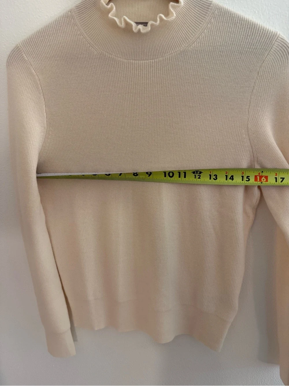 J. Crew Ruffleneck merino wool sweater Small cream - Picture 8 of 9